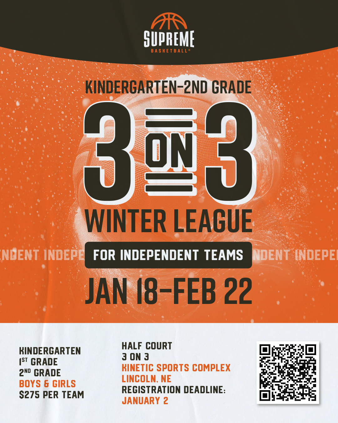 supreme k-2nd grade 3 on 3 winter league independent teams