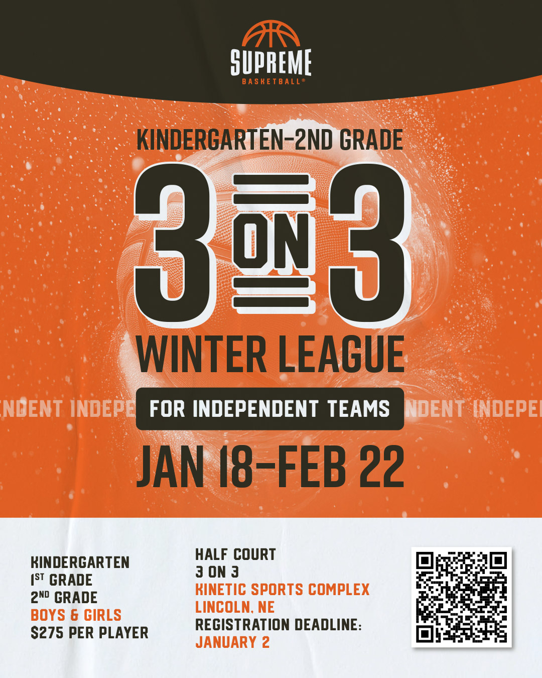supreme k-2nd grade 3 on 3 winter league independent teams