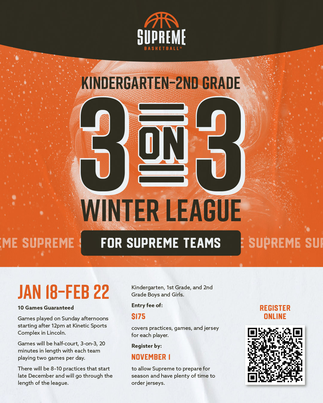 supreme k-2nd grade 3 on 3 winter league for supreme teams