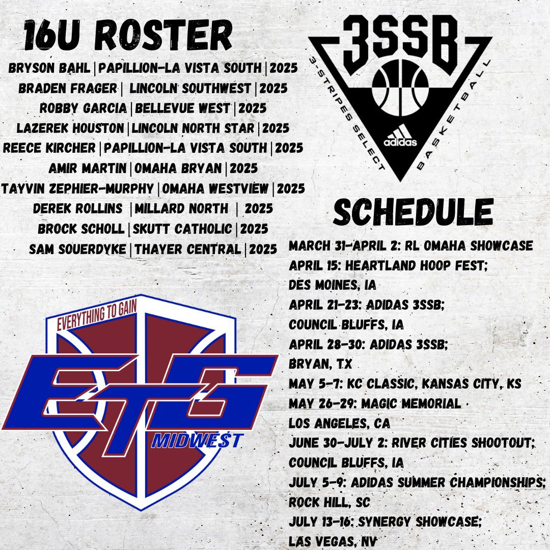 etg 16u roster and schedule