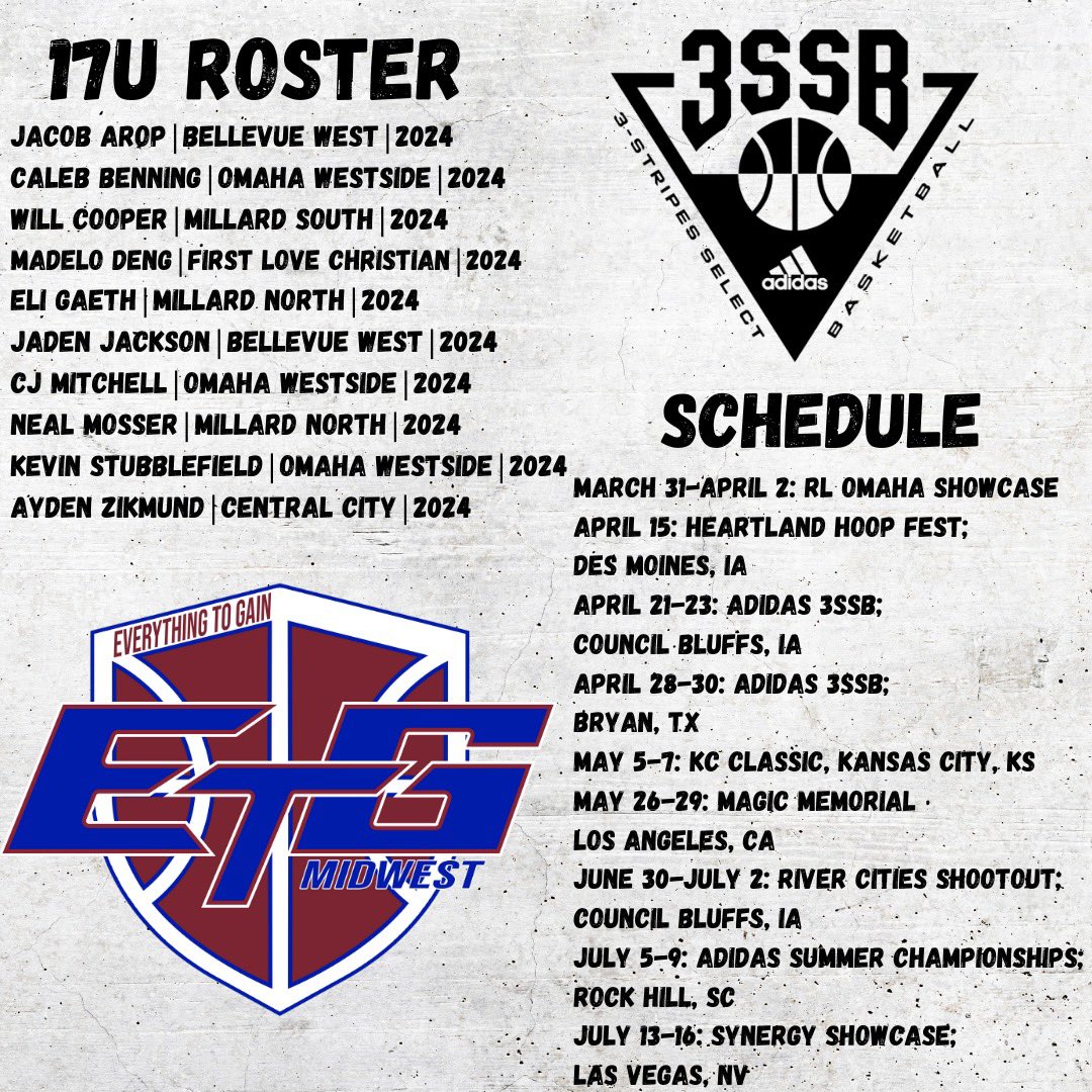 etg 17u roster and schedule